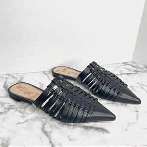 Sam Edelman Women's Sz 7.5 Sandals Black Leather Braided Flats Slip On Slides